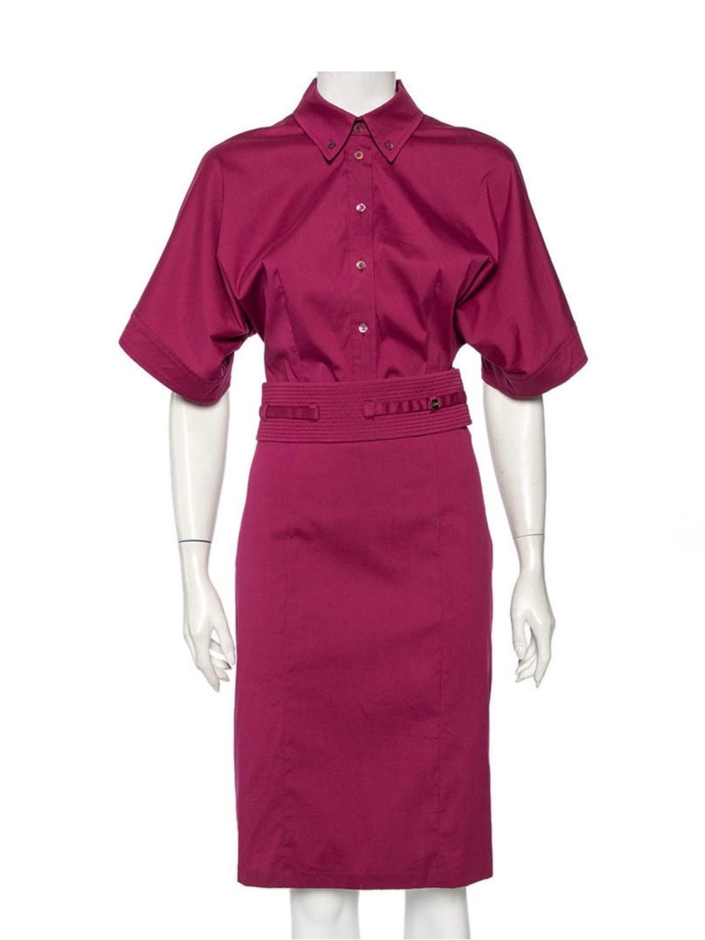Gucci Wine Stretch Cotton Kimono Sleeve Belted Midi Dress IT Size 44